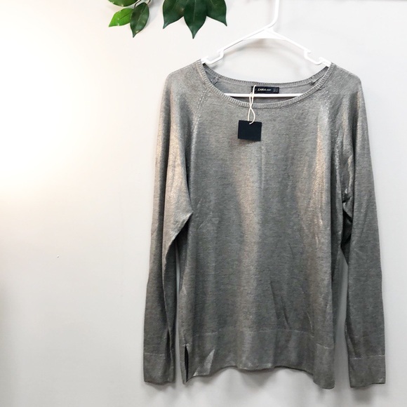 Zara Sweaters - BNWT ZARA | grey silver metallic simple sweater S